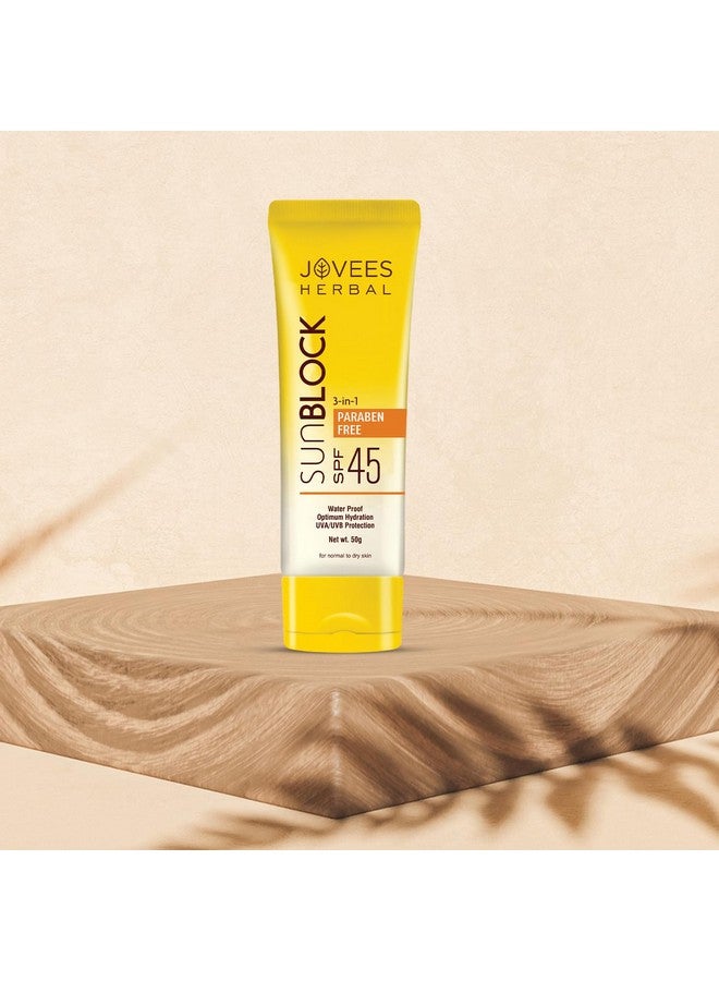 Jovees Herbal Sun Block Sunscreen Spf 45 For Dry Skin Water Proof Uvauvb Protection Moisturization Paraben And Alcohol Free For Womenmen 50 G - Image 3