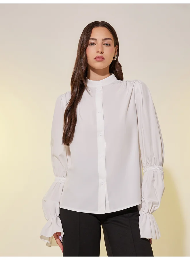 تايك تو Take Two Solid Lantern Sleeves Oversized Shirts
