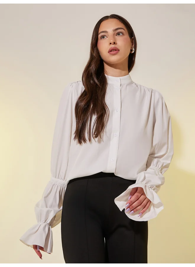 تايك تو Take Two Solid Lantern Sleeves Oversized Shirts