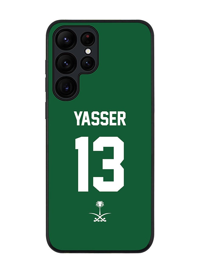 Stylizedd Rugged Black edge case for Samsung Galaxy S23 Ultra 5G Slim fit Soft Case Flexible Rubber Edges Anti Drop TPU Gel Thin Cover - Football Team - Saudi Arabia Player Name - Yasser - Image 1