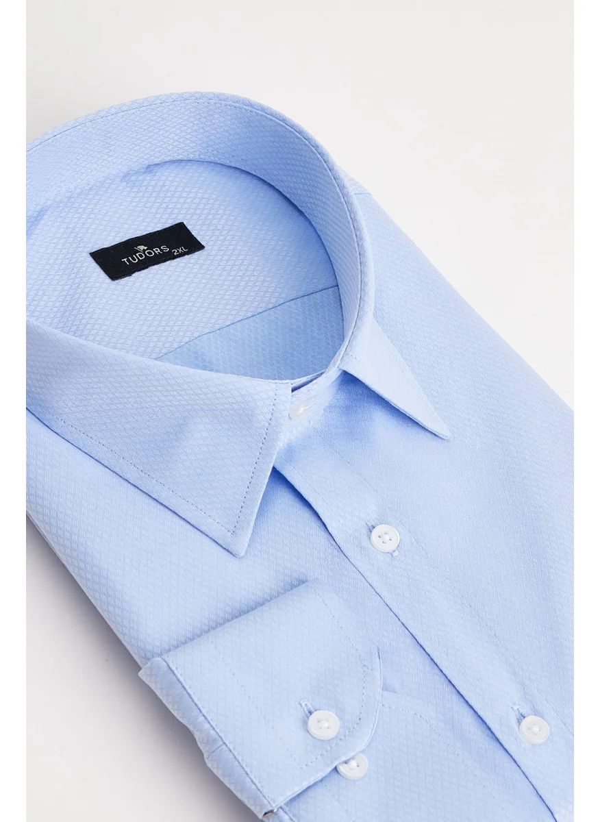 تودورس Men's Big Size Plus Size Easy Iron Tie Hanger Dobby Cotton Blue Shirt