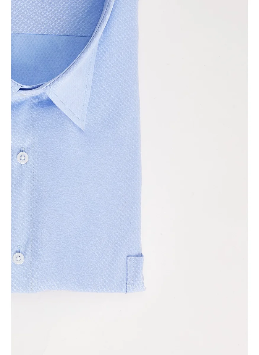 تودورس Men's Big Size Plus Size Easy Iron Tie Hanger Dobby Cotton Blue Shirt