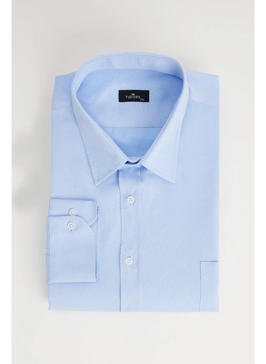 تودورس Men's Big Size Plus Size Easy Iron Tie Hanger Dobby Cotton Blue Shirt