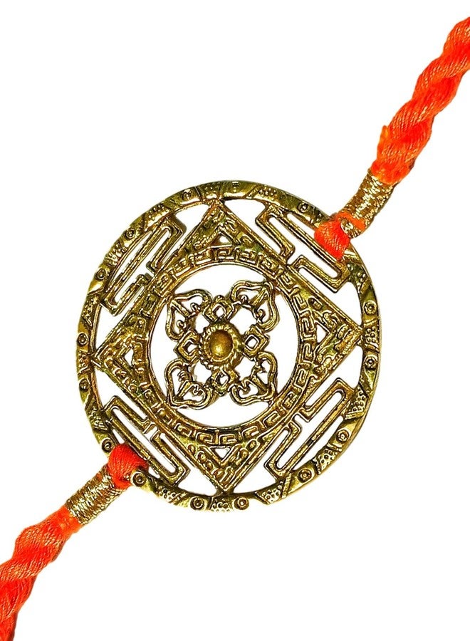ATHZ Brass Rakhi Maroon Red Thread Bhaiya Rakhis Cutwork Brass Antique Gold Dial Made in India Rakhis for Brothers | Men | Boys | Brothers - Image 1