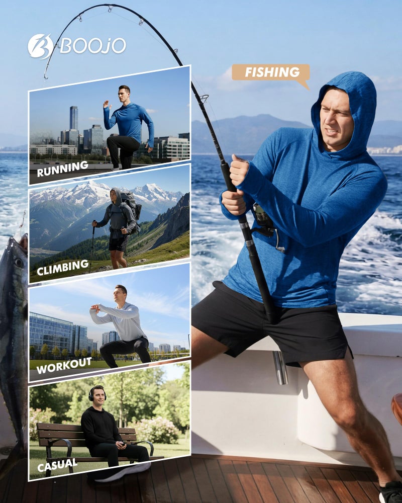 BOOJO 4 Pack Sun Hoodie for Men - UV UPF 50+ Fishing Shirts Long Sleeve Lightweight Tops for Athletic Running Gym Workout - Image 2