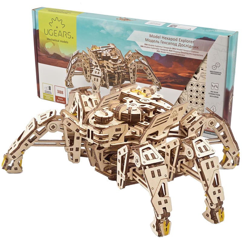 UGEARS Hexapod Explorer 3D Puzzle Walking Robot Wooden Model Kits for Adults to Build SelfPropelled 6Legged Mechanical Crawler Craft Kit 3D Wooden Puzzles for Adults - Image 3