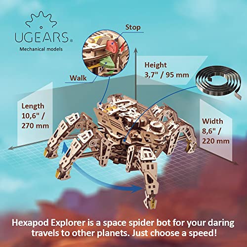 UGEARS Hexapod Explorer 3D Puzzle Walking Robot Wooden Model Kits for Adults to Build SelfPropelled 6Legged Mechanical Crawler Craft Kit 3D Wooden Puzzles for Adults - Image 5