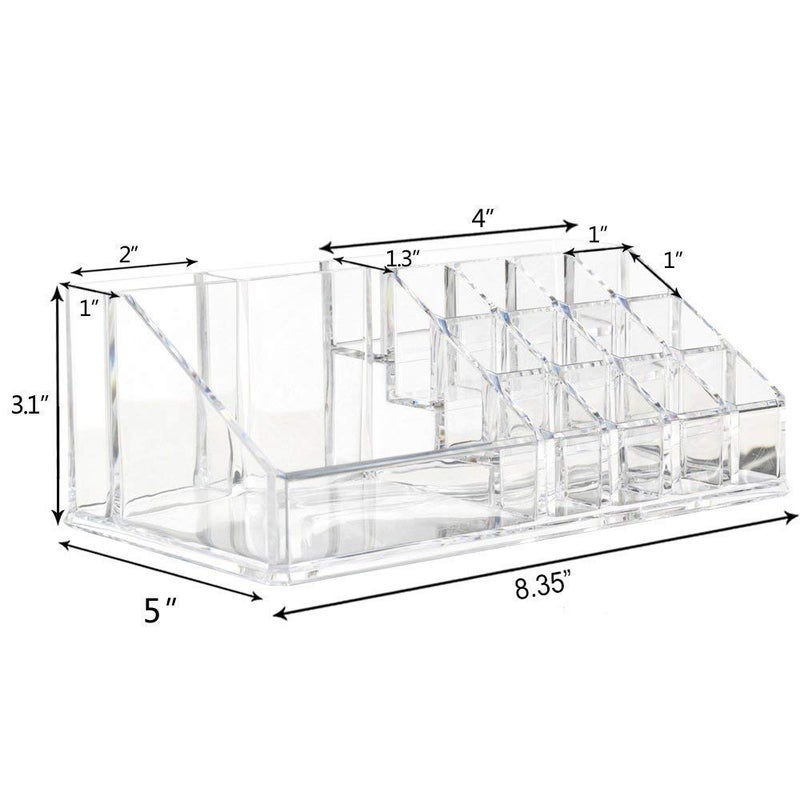 SHOPOWARE Plastic 16 Compartment Cosmetics Makeup Lipstick Storage Organizer Box,Transparent (21.2L X 12.5W X 7.8H) - Image 2