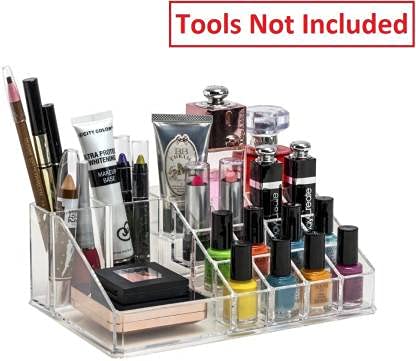 SHOPOWARE Plastic 16 Compartment Cosmetics Makeup Lipstick Storage Organizer Box,Transparent (21.2L X 12.5W X 7.8H) - Image 3
