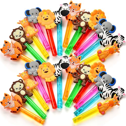 Winrayk Safari Party Favors 24Pcs Jungle Animals Mini Bubble Wands for Kids Bubbles Bulk with Detachable Topper 6 Styles Colors Birthday Goodie Bag Stuffer Classroom Prizes Wild One Party Favors - Image 1