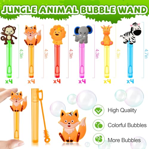 Winrayk Safari Party Favors 24Pcs Jungle Animals Mini Bubble Wands for Kids Bubbles Bulk with Detachable Topper 6 Styles Colors Birthday Goodie Bag Stuffer Classroom Prizes Wild One Party Favors - Image 5