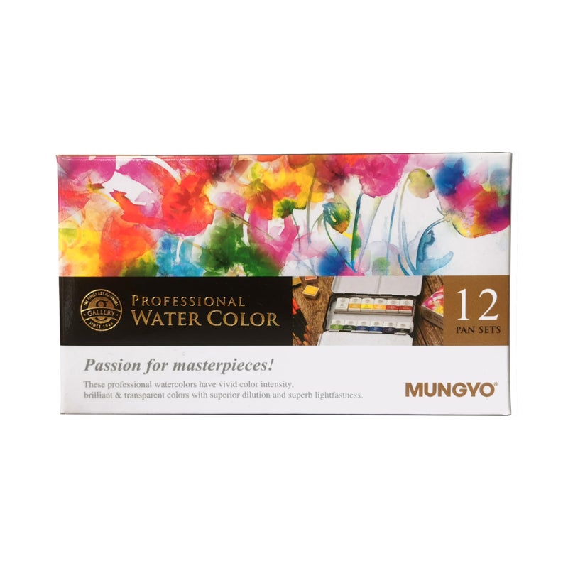 Mungyo Professional Watercolor Pan Set of 12 shades - half size - Image 5
