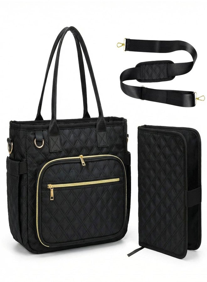 EAONE Bible Bag with Bible Cover Case for Women, Large Quilted Church Bag Organizer Bible Cover for Bible Study Supplies, Black, Large - Image 1