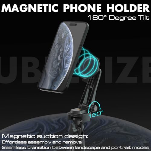UBeesize 12 LED Ring Light with 62 Tripod Stand and Magnetic Phone Holder Selfie Ring Light for Video Recording Live Streaming Compatible with iPhone Android Black - Image 3