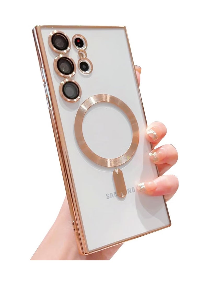 Raxoom for Samsung Galaxy S23 Ultra Case Magnetic Clear with Camera Lens Protector Full Protection MagSafe Electroplated Silicone Slim Fit Shockproof Protective Case Cover - Gold - Image 2