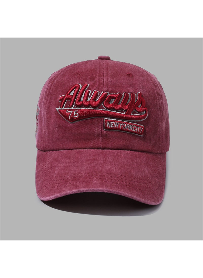 Generic Vintage Washed Letter Embroidery Cap Red  - Image 1