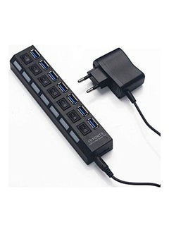 نيبمينينت موصل و موزع مركزي عالي السرعة ب7 منافذ USB 2.0، وكذلك محول طاقة بتيار 2 أمبير أسود 