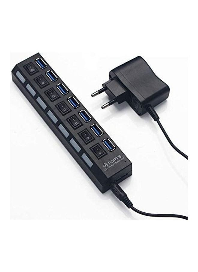 نيبمينينت - موصل و موزع مركزي عالي السرعة ب7 منافذ USB 2.0، وكذلك محول طاقة بتيار 2 أمبير أسود - Image 1