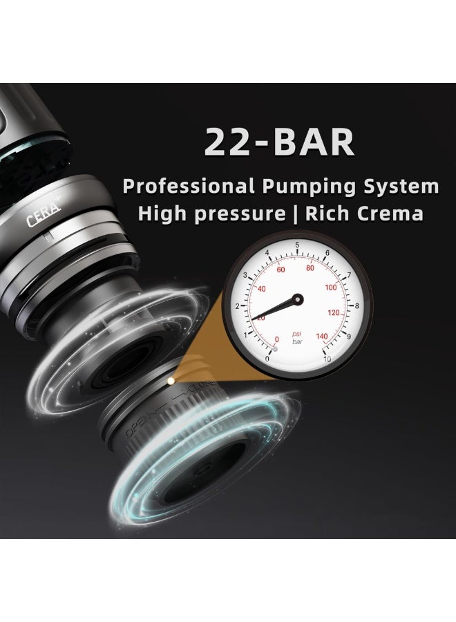 ceraplus Portable Electric Espresso Maker, 20 Bar Pressure, Self-Heating with USB-C, Compatible with NS Pods & Ground Coffee for Travel, Camping, Hiking, Car, Office - Image 4