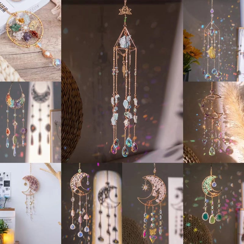 Natural Crystal Gravel Moon Wind Chimes Crafts Decorations Diy Sunshine Pendant Amethyst Sun Catcher - Image 2