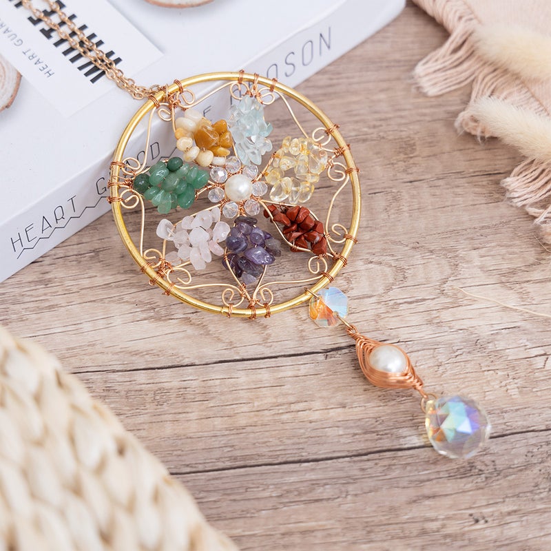 Natural Crystal Gravel Moon Wind Chimes Crafts Decorations Diy Sunshine Pendant Amethyst Sun Catcher - Image 3