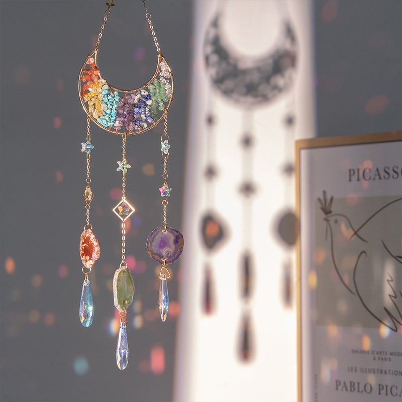 Natural Crystal Gravel Moon Wind Chimes Crafts Decorations Diy Sunshine Pendant Amethyst Sun Catcher - Image 4