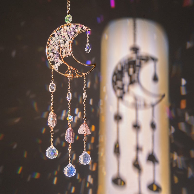Natural Crystal Gravel Moon Wind Chimes Crafts Decorations Diy Sunshine Pendant Amethyst Sun Catcher - Image 5