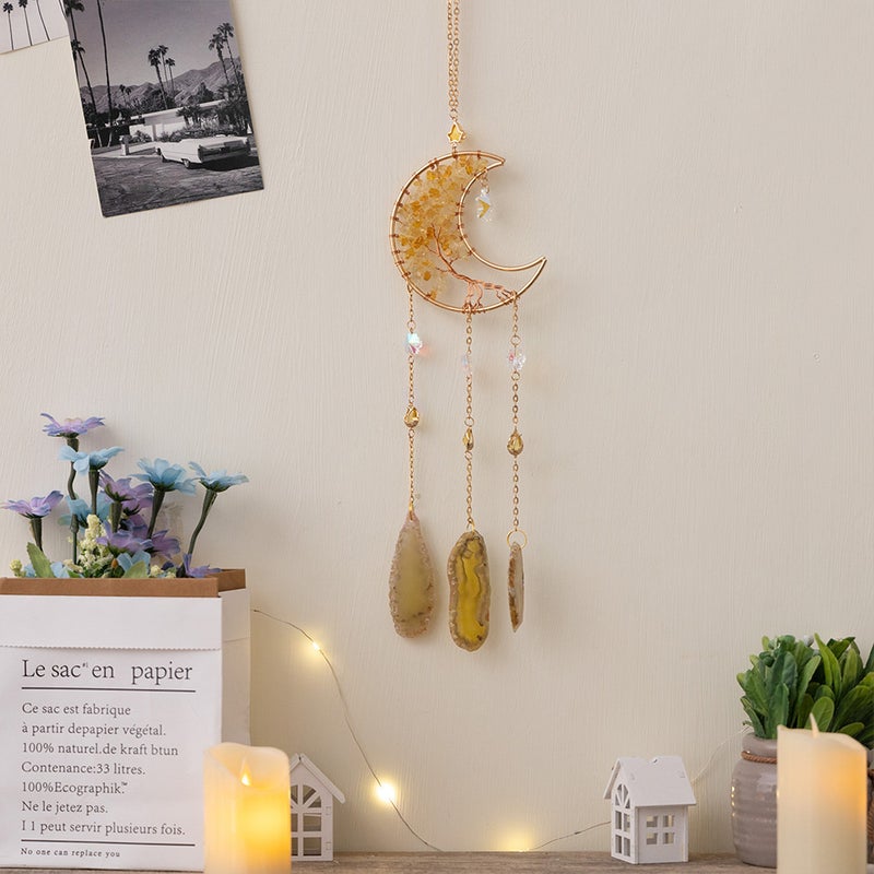 Natural Crystal Gravel Moon Wind Chimes Crafts Decorations Diy Sunshine Pendant Amethyst Sun Catcher - Image 1