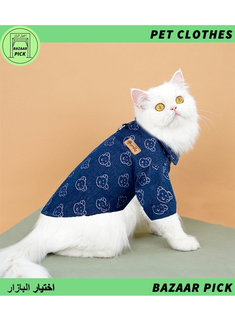 قميص دنيم فاخر للحيوانات الأليفة بلون أزرق داكن - ملابس كلاب قطنية متينة وجاكيت جينز كلاسيك للقطط والكلاب الصغيرة والمتوسطة - مقاس L - Image 2
