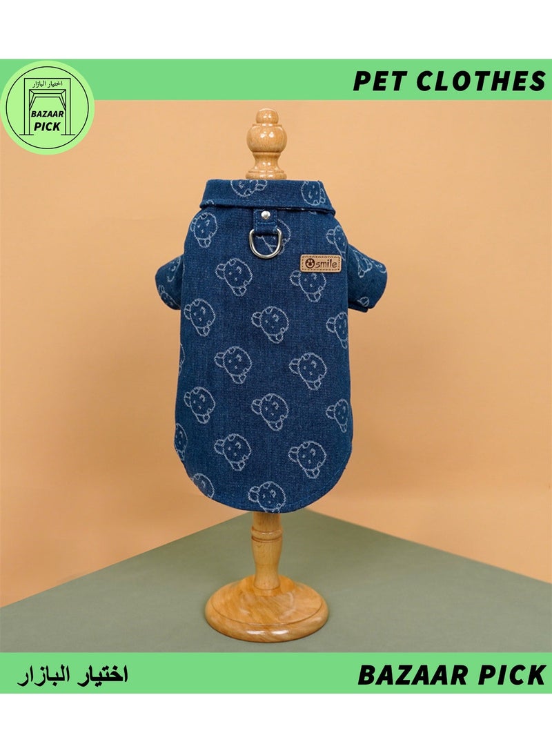 قميص دنيم فاخر للحيوانات الأليفة بلون أزرق داكن - ملابس كلاب قطنية متينة وجاكيت جينز كلاسيك للقطط والكلاب الصغيرة والمتوسطة - مقاس L - Image 5