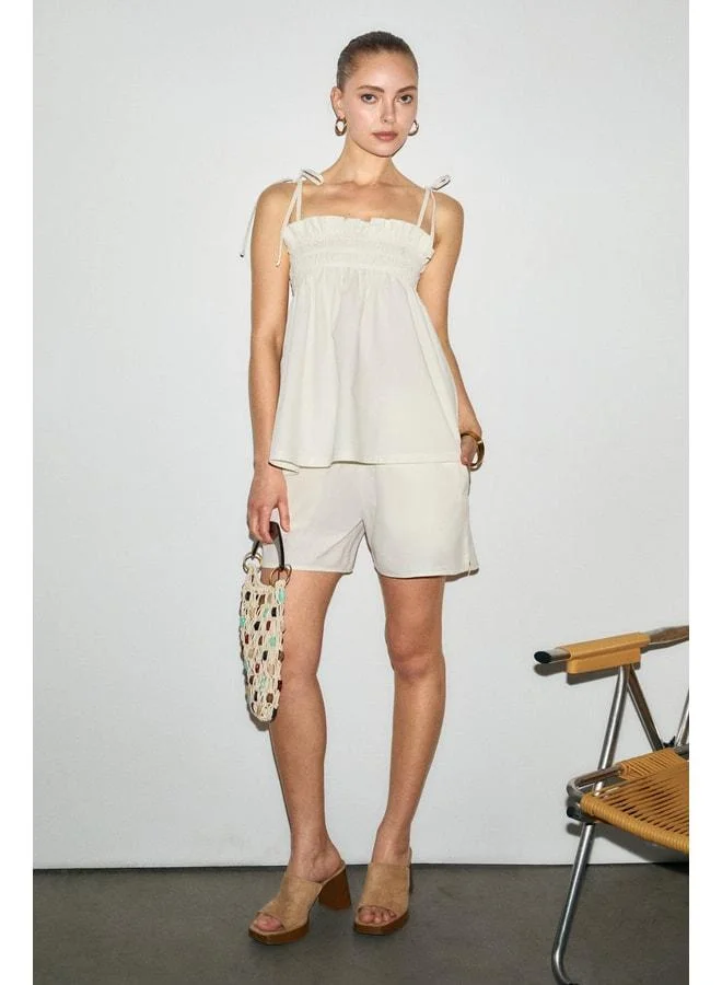 GRIMELANGE ARINADE Women's 100% Organic Cotton Thin-Strap Ruffle-Detail White Set.