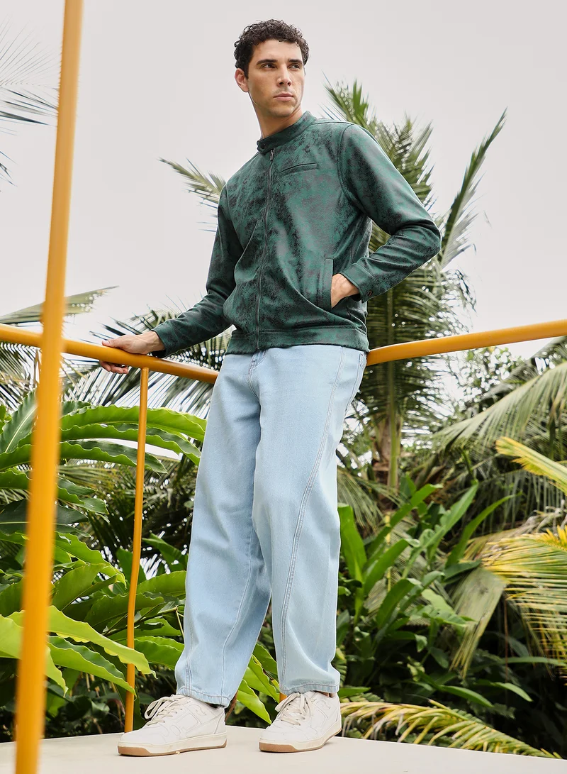 CAHOOT  Men's Emerald Green Embossed-Suede Rider Jacket for Men | Best Price UAE