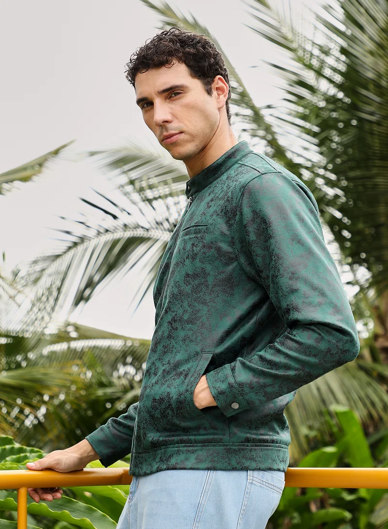 CAHOOT  Men's Emerald Green Embossed-Suede Rider Jacket for Men | Best Price UAE