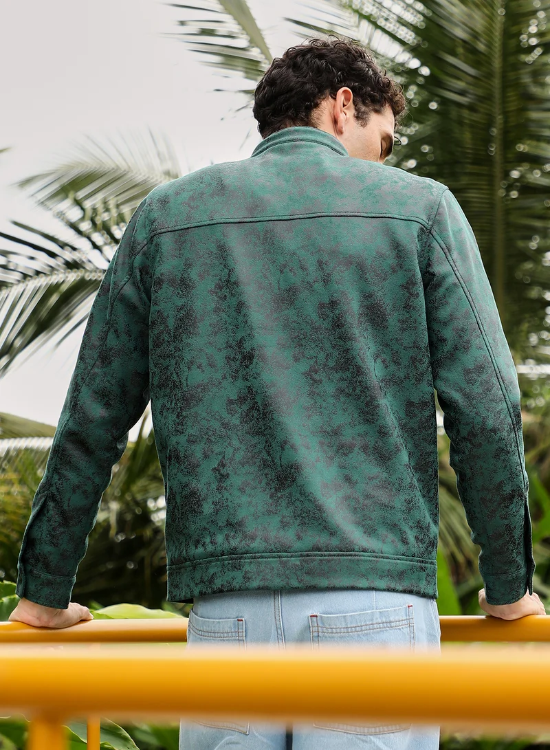 CAHOOT  Men's Emerald Green Embossed-Suede Rider Jacket for Men | Best Price UAE