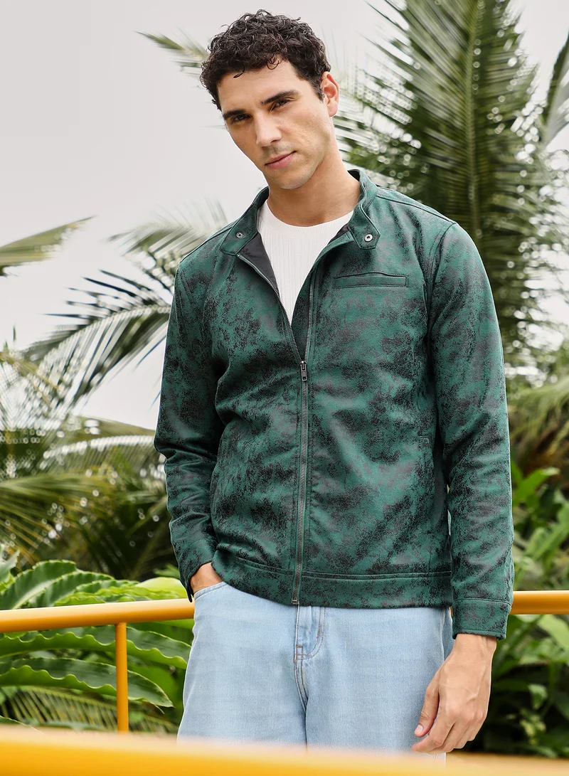 كامبوس سوترا جاكيت رايدر رجالي من جلد الغزال المنقوش بلون أخضر زمردي