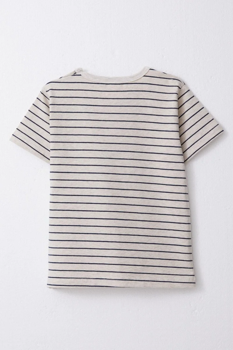 بريز Breeze Boy's T-Shirt Patched Striped 1-4 Years, Beige Melange
