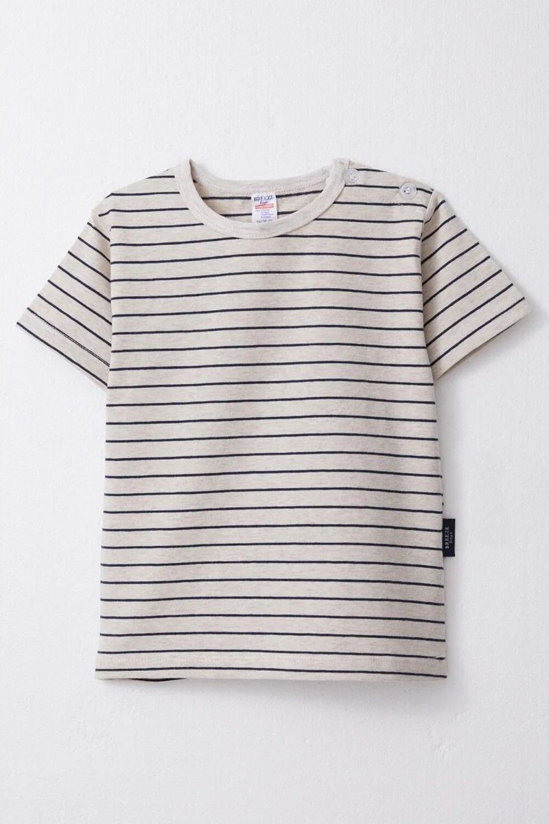 بريز Breeze Boy's T-Shirt Patched Striped 1-4 Years, Beige Melange