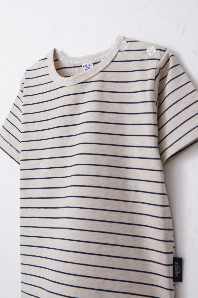 بريز Breeze Boy's T-Shirt Patched Striped 1-4 Years, Beige Melange
