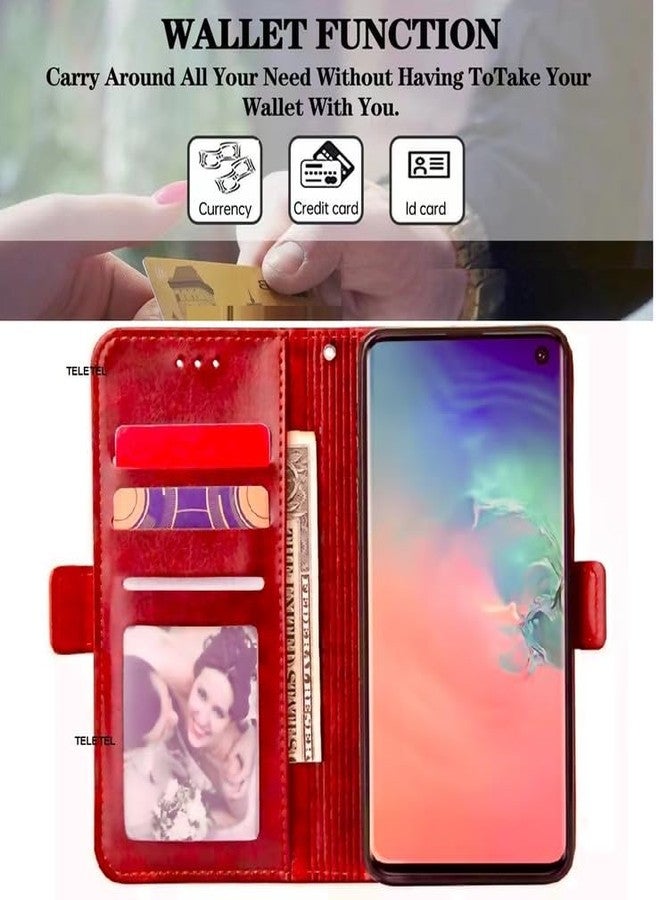 TELETEL Zipper Series Flip Mobile Cover Pu Leather | Card & Cash Pockets | Magnetic Loop | Front Zip Lock Wallet Case (Red) for Redmi Note 7s - Image 2