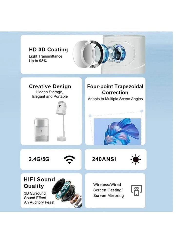 MOCOM TS-9S 1080P Projector with Hidden Bracket, Auto Focus, Keystone Correction, Android TV, 1+8GB, 240 ANSI Lumens, 4K Support, Dual-Band Wi-Fi, Bluetooth 4.0 – Compact Home Theater Projector with UK Plug  - Image 5