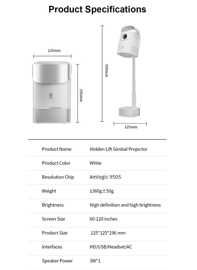 TS-9S 1080P Projector with Hidden Bracket, Auto Focus, Keystone Correction, Android TV, 1+8GB, 240 ANSI Lumens, 4K Support, Dual-Band Wi-Fi, Bluetooth 4.0 – Compact Home Theater Projector with UK Plug