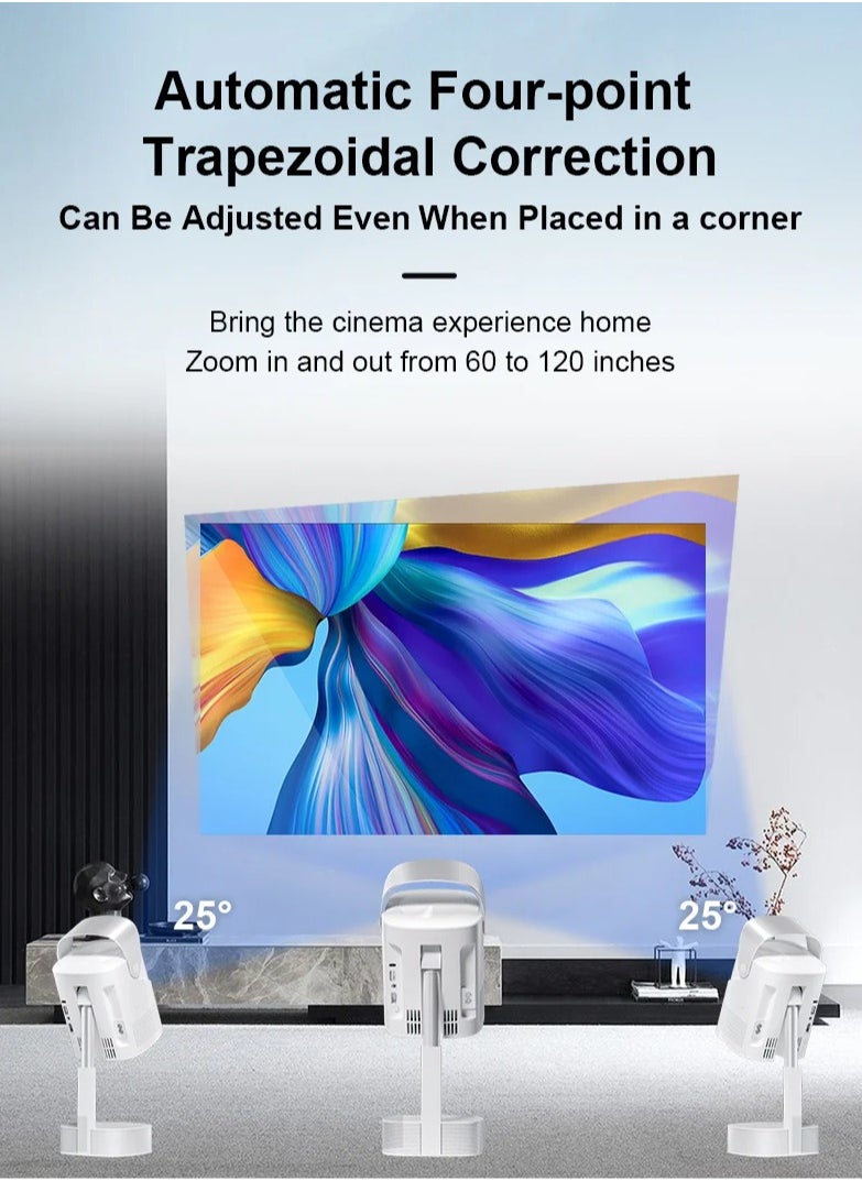 TS-9S 1080P Projector with Hidden Bracket, Auto Focus, Keystone Correction, Android TV, 1+8GB, 240 ANSI Lumens, 4K Support, Dual-Band Wi-Fi, Bluetooth 4.0 – Compact Home Theater Projector with UK Plug