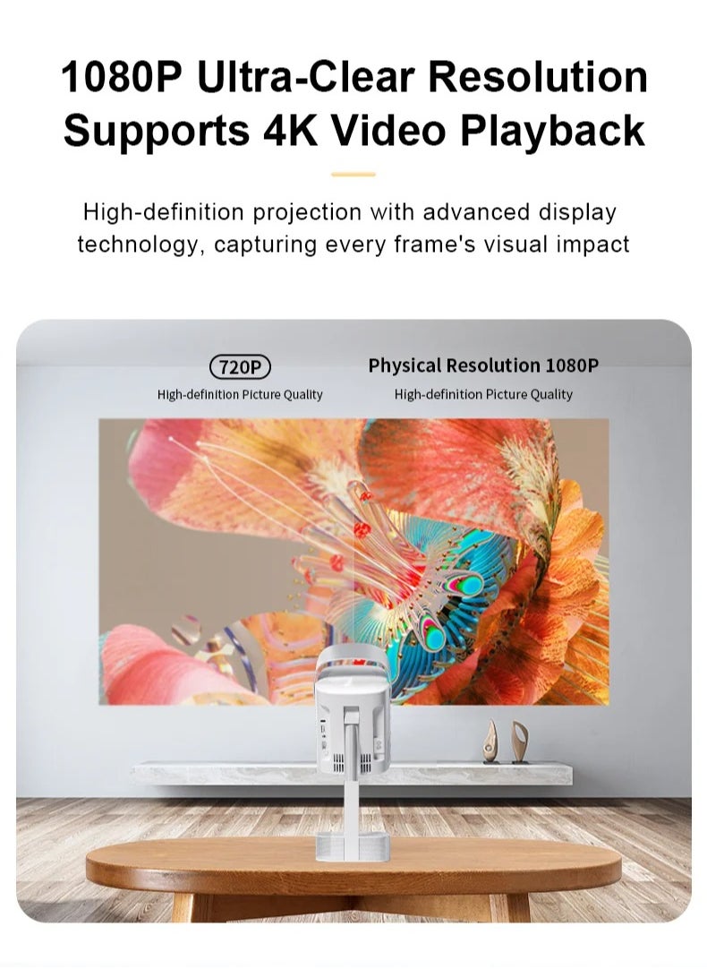 TS-9S 1080P Projector with Hidden Bracket, Auto Focus, Keystone Correction, Android TV, 1+8GB, 240 ANSI Lumens, 4K Support, Dual-Band Wi-Fi, Bluetooth 4.0 – Compact Home Theater Projector with UK Plug