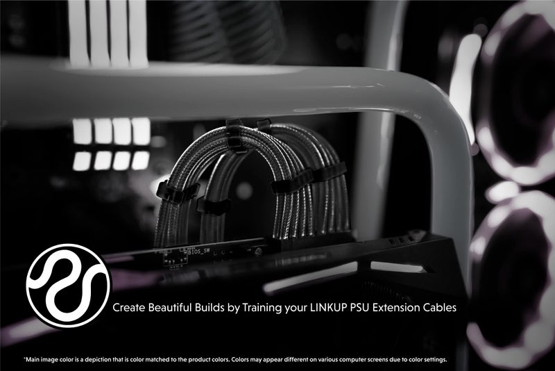 LINKUP - AVA 50cm PSU Cable Extension Sleeved Custom Mod GPU PC Braided w/Comb Kit - Compatible with RTX3090 | 1 x 24 P (20+4) | 2 x 8 P (4+4) CPU | 3 x 8 P (6+2) GPU Set | 500mm - WhiteBlack - Image 4