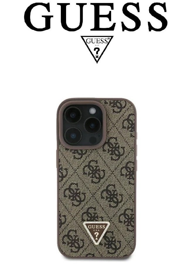 CG MOBILE - IPhone 16 Pro Max cover case with a strap, with a logo and a leather design approved by the global brand Guess. From CG-MOBILE. In Brown - Image 1