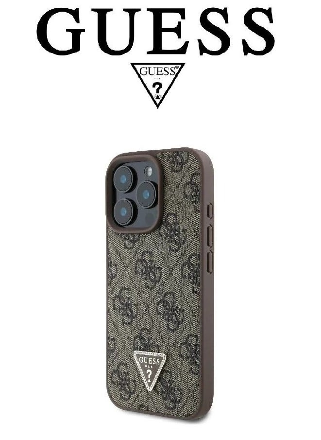 CG MOBILE - IPhone 16 Pro Max cover case with a strap, with a logo and a leather design approved by the global brand Guess. From CG-MOBILE. In Brown - Image 1