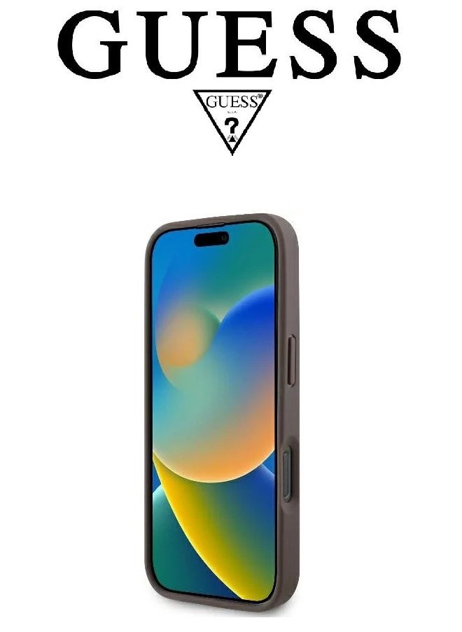 CG MOBILE - IPhone 16 Pro Max cover case with a strap, with a logo and a leather design approved by the global brand Guess. From CG-MOBILE. In Brown - Image 1