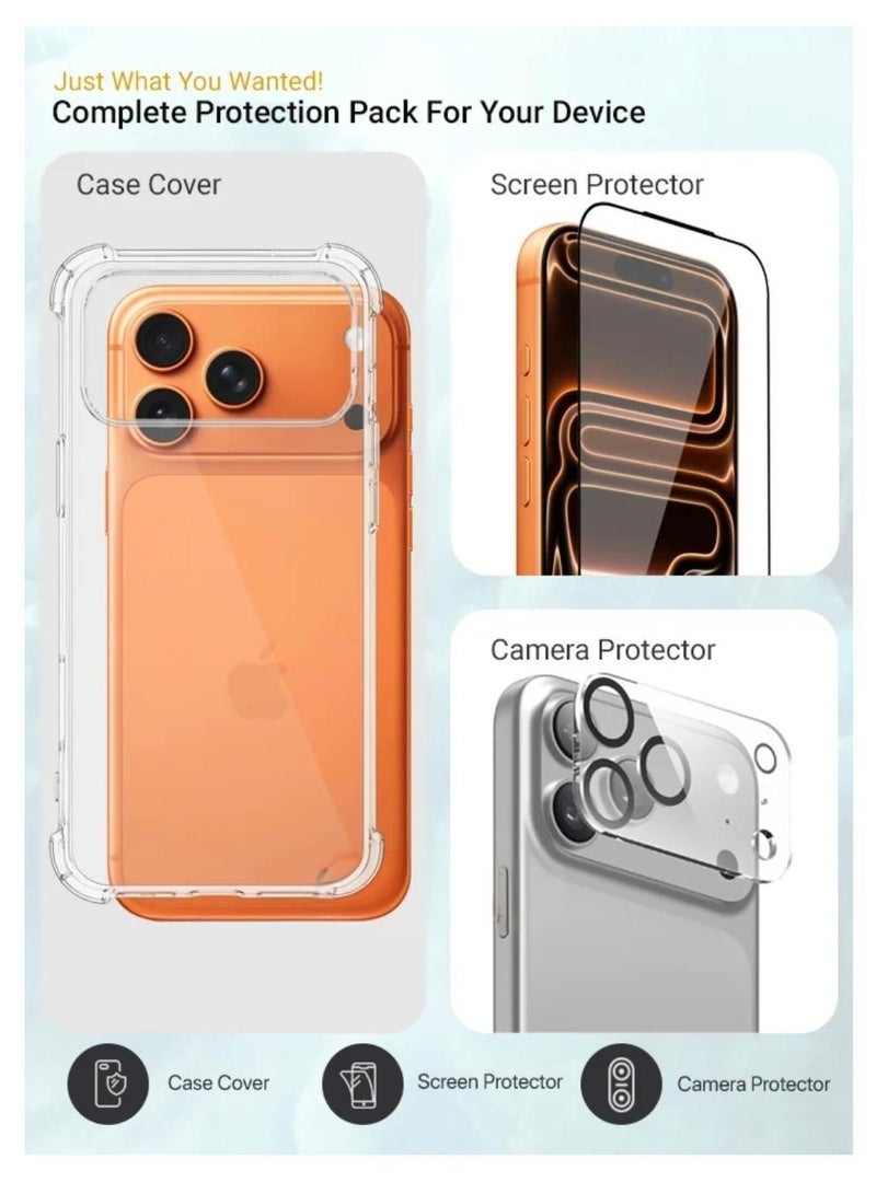 iPhone 17 Pro Max Case Clear Cover Anti-Yellowing Cases with Screen Protector and Camera Lens Protector, Full Coverage Set for Apple iPhone 17 Pro Max 6.9 inch - Image 2
