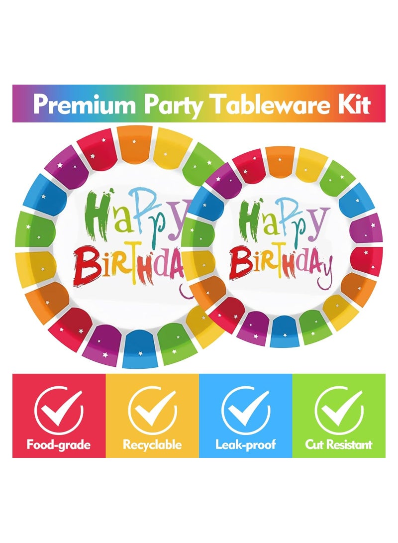 SOLARAE Rainbow Party Supplies Set - 90Pcs Birthday Plates and Napkins for Baby Showers and Birthday Celebrations, Perfect Decorations for Boys and Girls' Rainbow Themed Parties. - Image 2