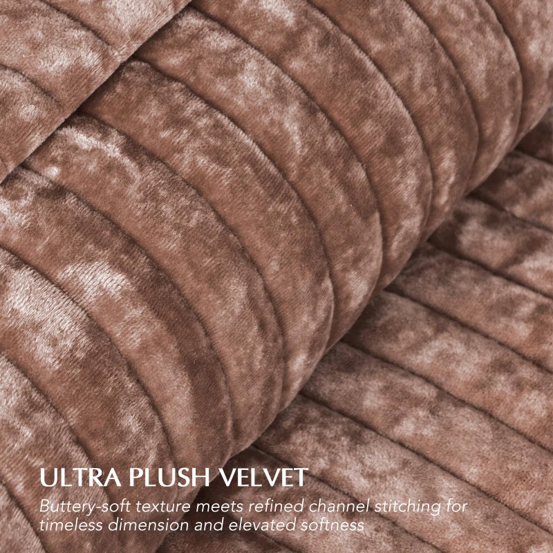 EVERGRACE Velvet Quilt Set Full Queen Size, Luxurious Soft Striped Channel Bedding Set, Lightweight Velvet Comforter for All Season, Oversized Bedspread Coverlet with 2 Matching Shams, Terracotta Clay - Image 4